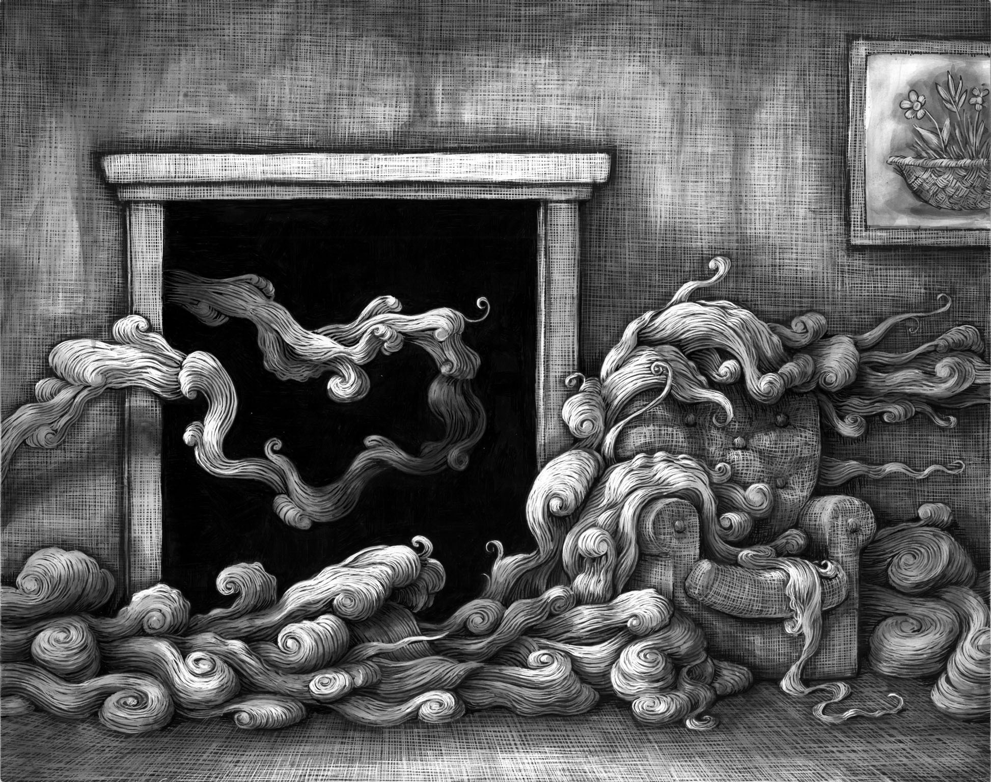 Illustration from Ghosts and Ruins. Uniball ink on Claybord.
