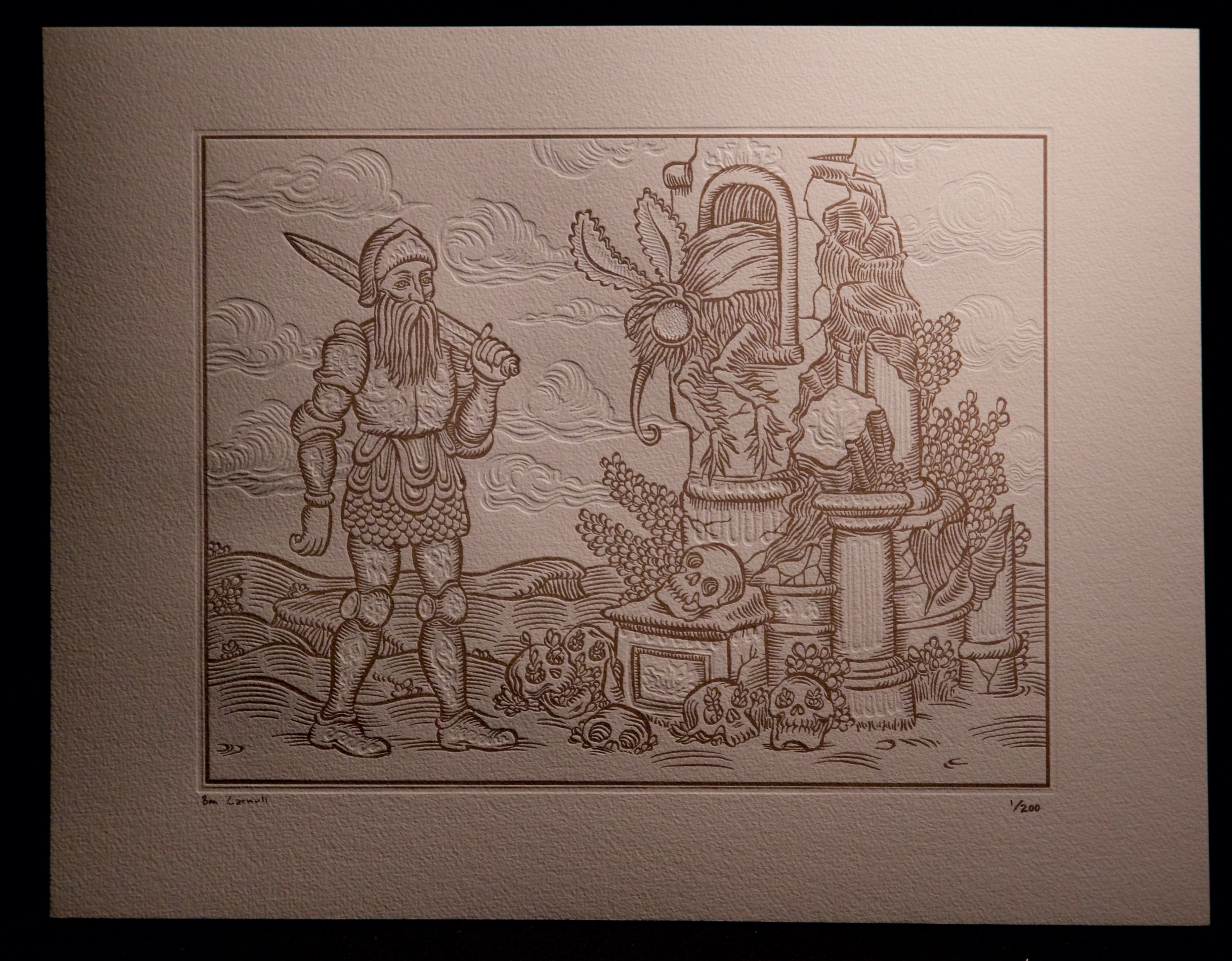 2-color letterpressed print (sepia/blind deboss), printed on Hahnemühle Copperplate paper.