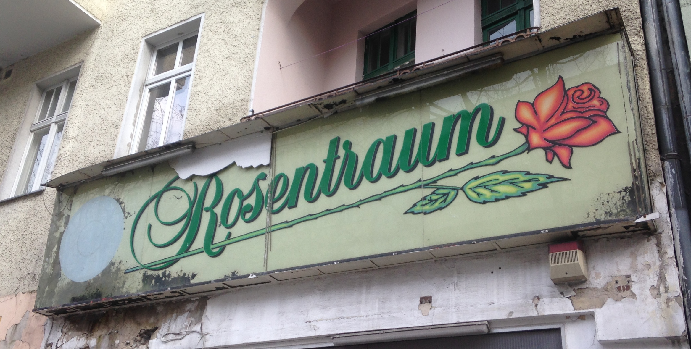 Rosentraum, Beusselstraße, closing date unknown. Until renovations began in April 2016, the abandoned cafe below gave off an overpowering wild-animal scent from the cracks in its windows, potentially from urban foxes—a fairly common sight on upper B…