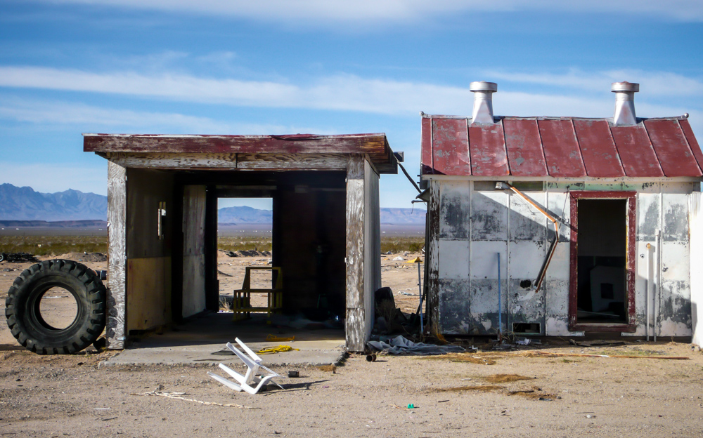 Out-buildings at the old Mobil station outside Essex, CA.