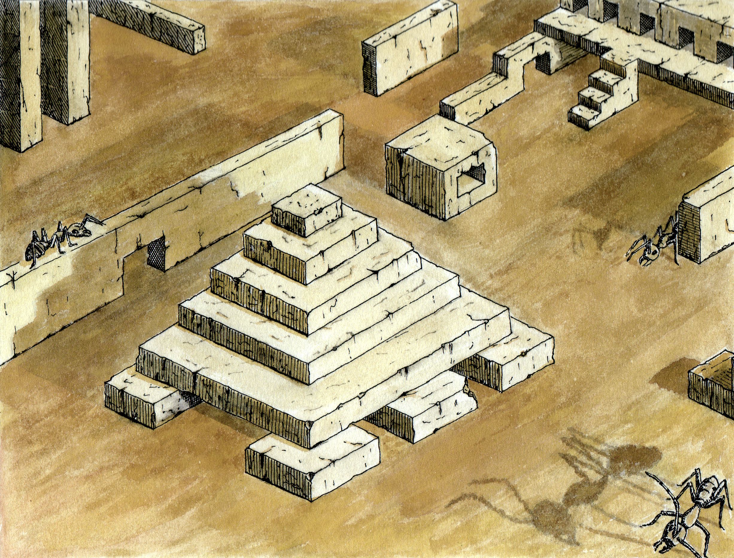 Antescher, the eldritch abandoned city in which Ant Attack (1983) takes place. All illustrations © Konstantinos Dimopoulos / Maria Kallikaki.