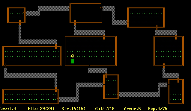 Rogue, the devilishly difficult, endlessly fascinating, procedurally generated game that gave the world the term “roguelike”. Image by Michael Toy, Kenneth C.R.C. Arnold, Jo, licensed via Creative Commons.